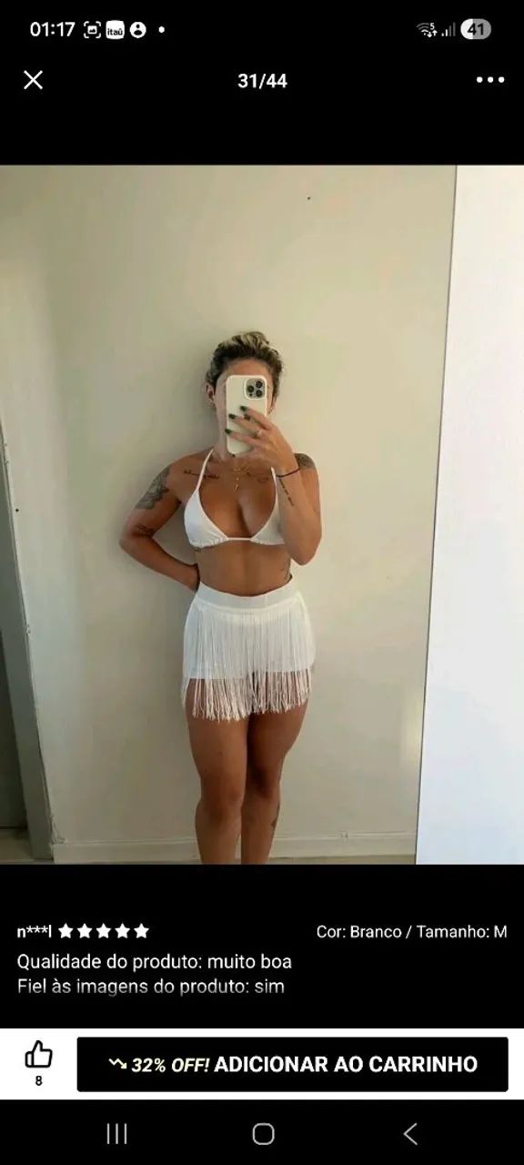 Saia franja preta, branca e prata. - Foto 5