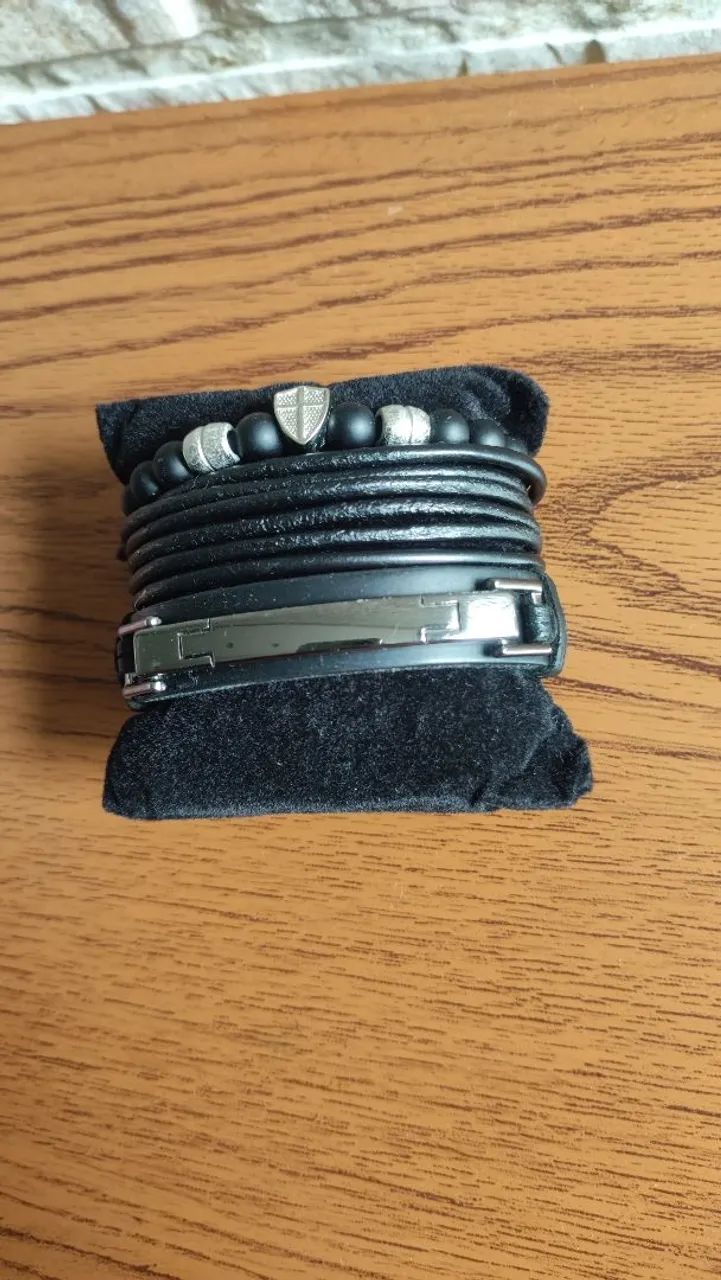 Pulseiras Masculinas em Couro e Aço - Foto 5