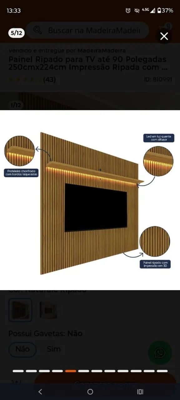 PAINEL RIPADO PARA TV ATÉ 90 POLEGADAS 250CM X 224CM  - Foto 3