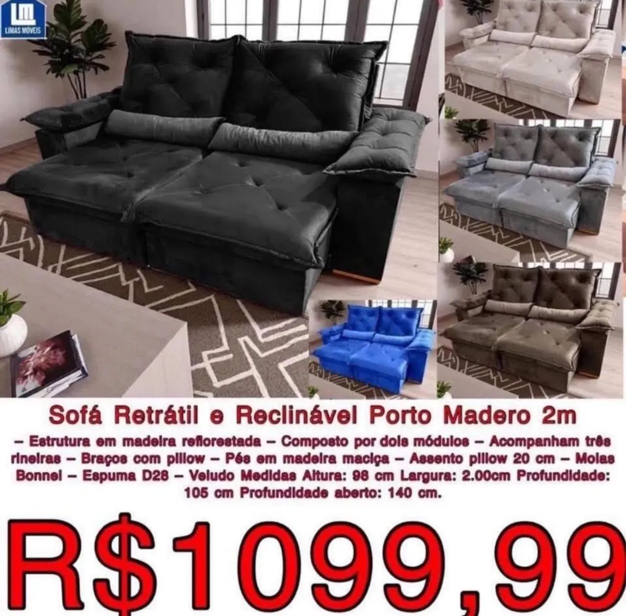 Sofá Retrátil Reclinável 2.00 Largura / Entrega Grátis  - Foto 3