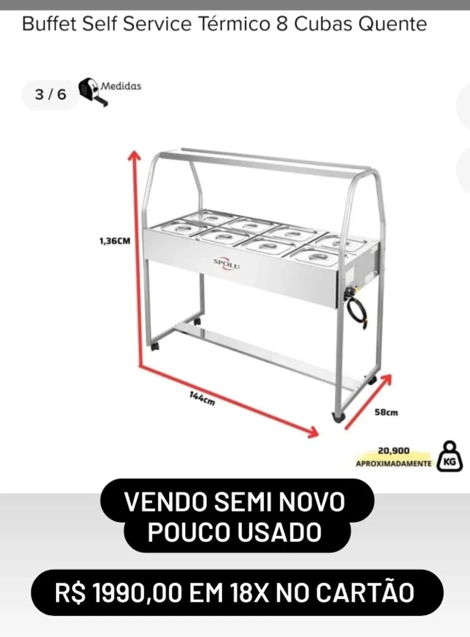 buffet self service termico 8 cubas elétrico