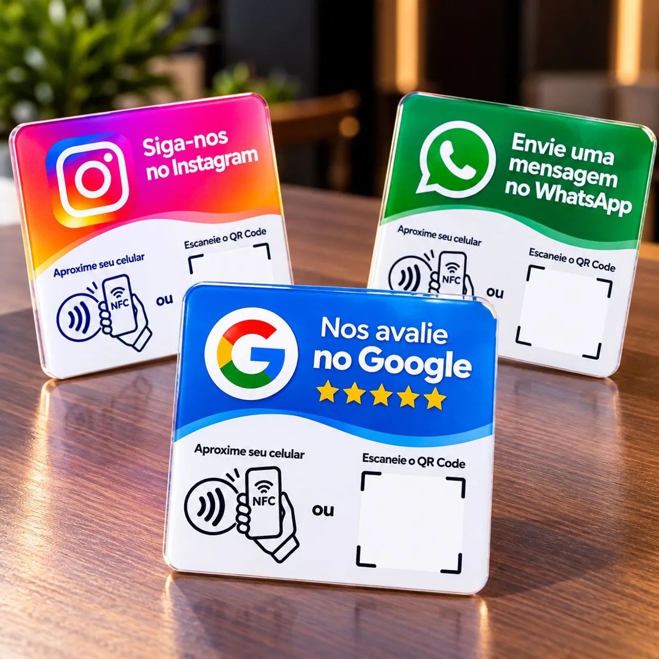 Placa NFC + QR Code | Google, WhatsApp e Instagram