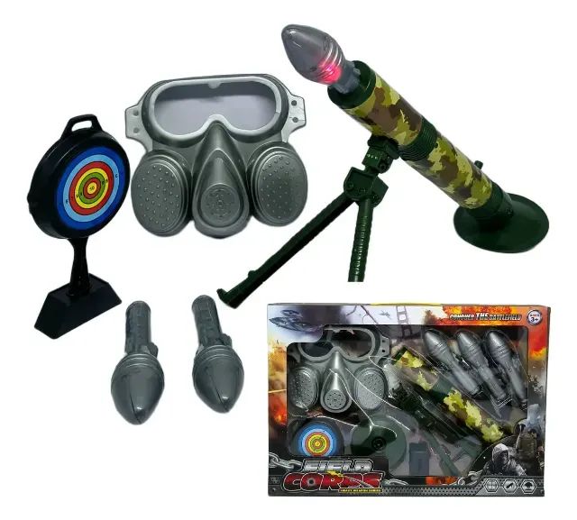 Lançador Kit Morteiro Brinquedo Bazuca Atira Míssel Alvo Luz