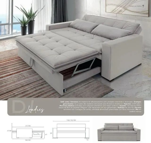 Sofá-cama retrátil cor bege - Foto 3