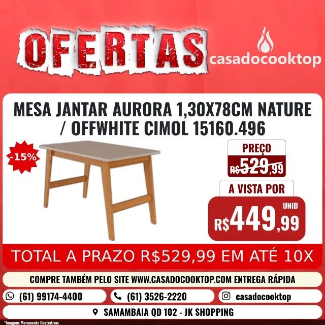 MESA JANTAR AURORA 1,30X78CM - NATURE/OFFWHITE CIMOL 15160.496