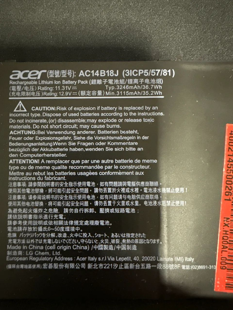 Bateria Acer ac14b18j 3icp5/57/81 usada - Foto 2