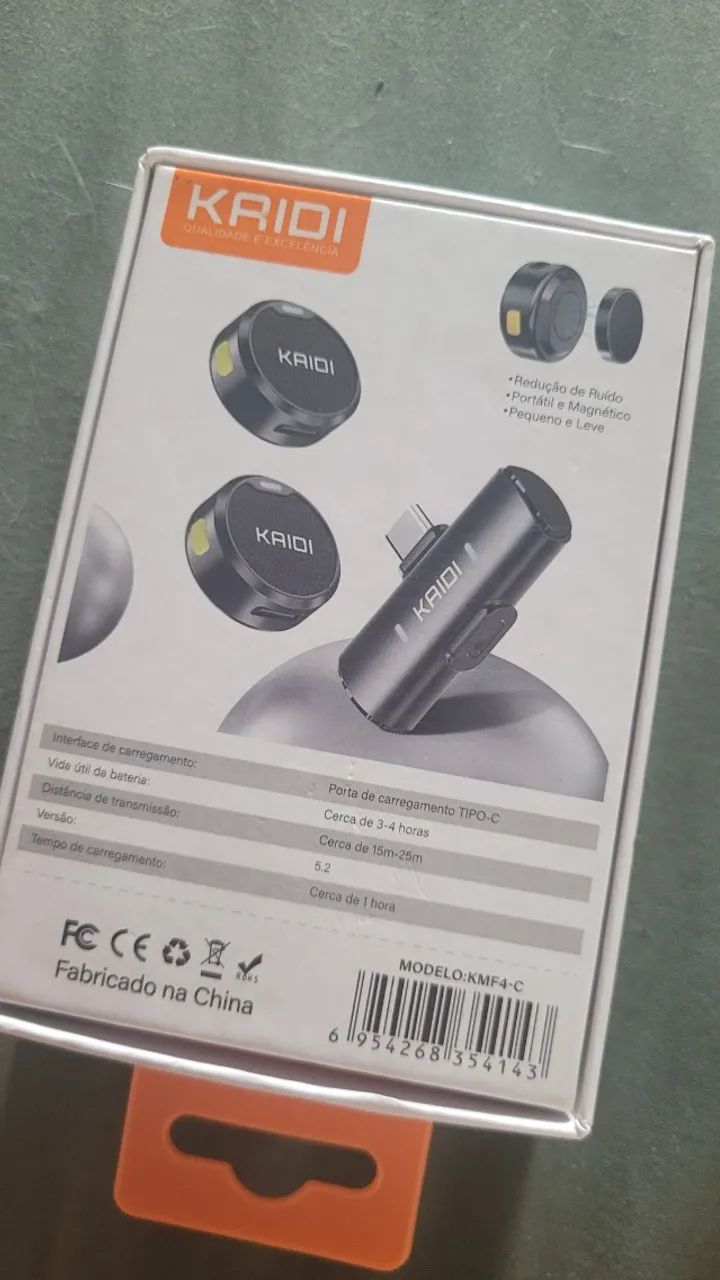 Microfone Lapela redondo ímã sem fio preto duplo Kaidi - Foto 5