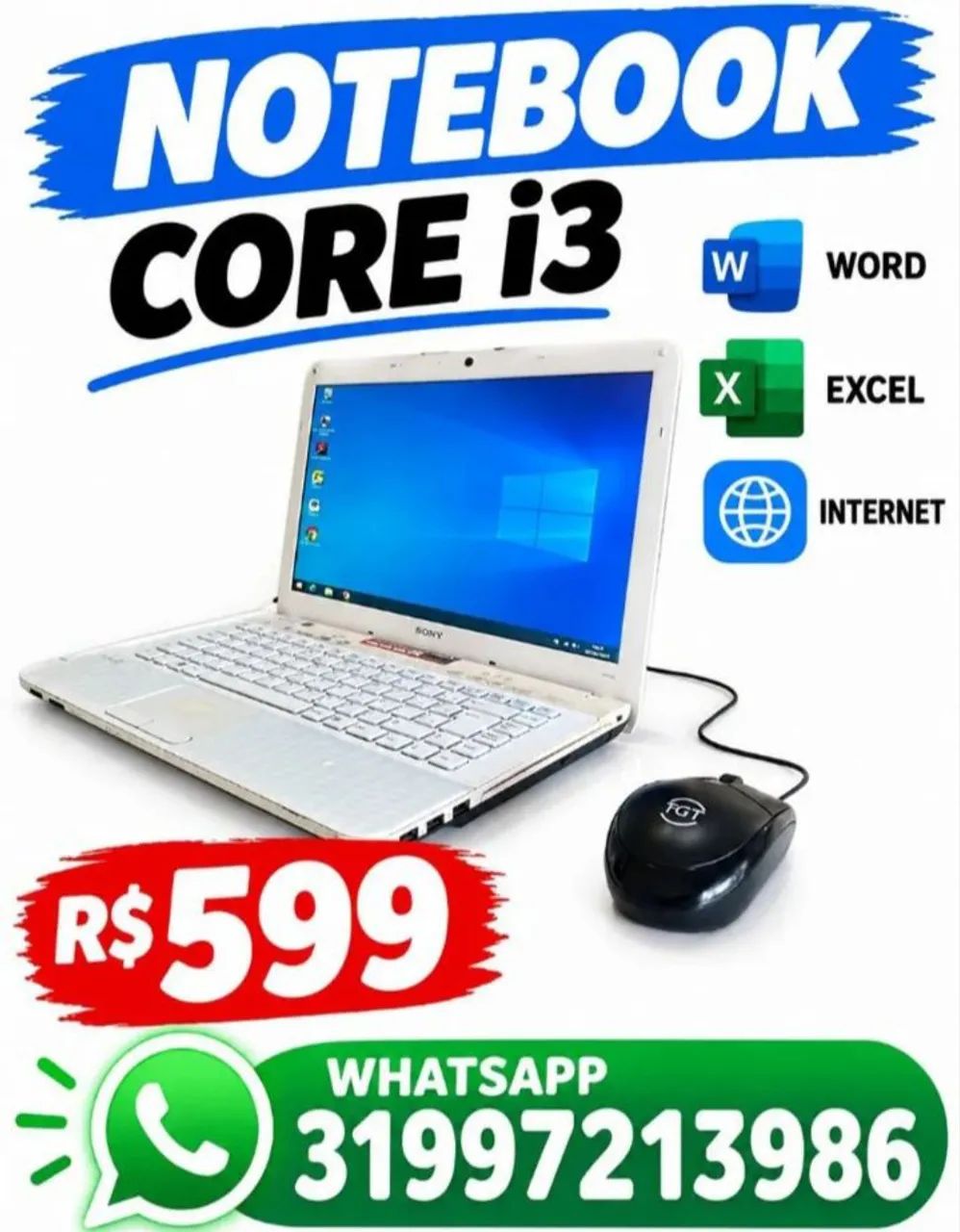 NOTEBOOK SONY CORE I3 PARA ESTUDOS TRABALHOS R$599