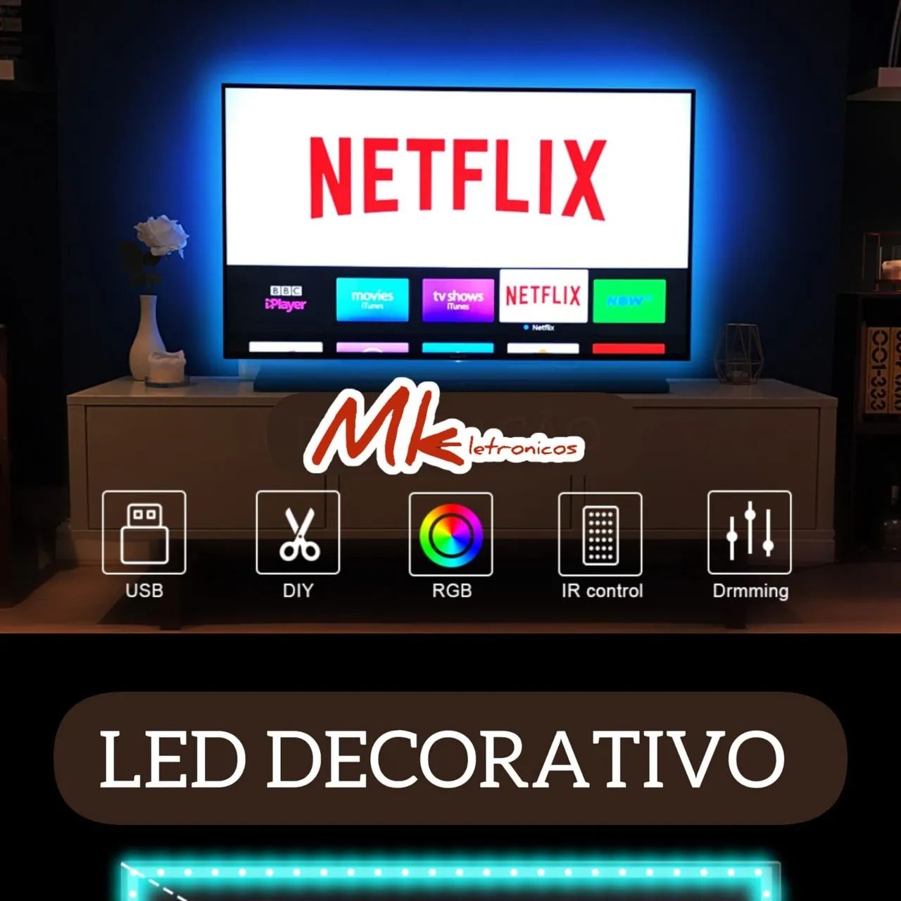 Fita Led Colorido 10MT Controle e QR CODE - Foto 4