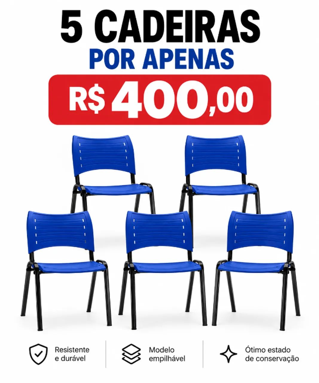 Conjunto com 5 Cadeiras Azuis - Excelente Oportunidade