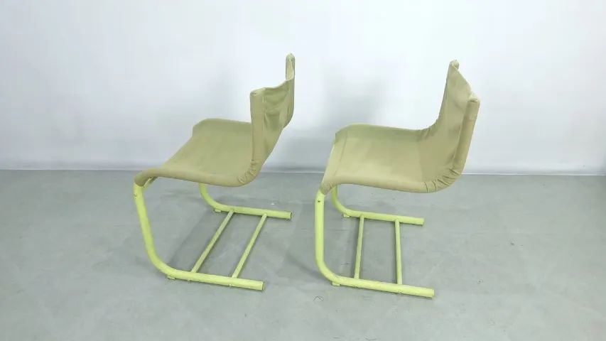 Par de Cadeiras Década de 70, design sueco, ferro tubular e tecido lona - Foto 2