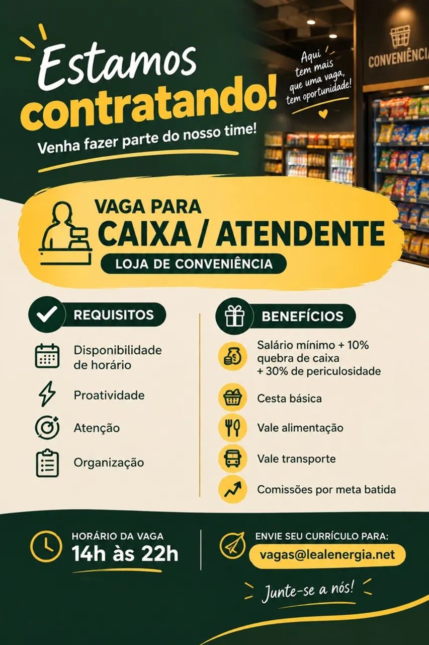 Vaga para caixa/atendente 