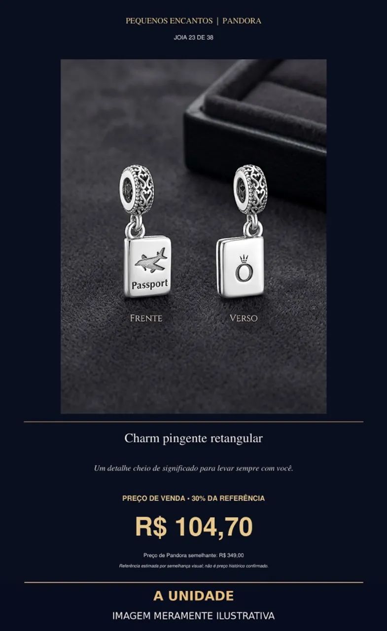 Charm pingente retangular