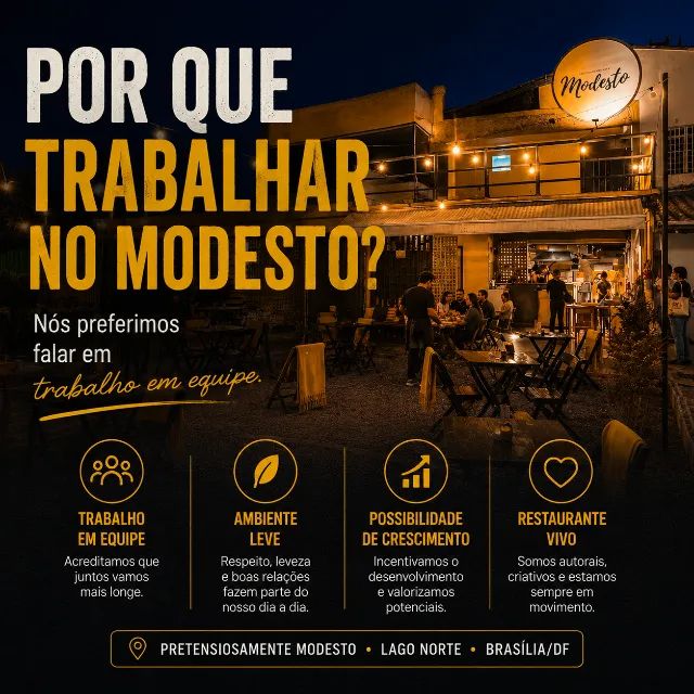 Modesto está contratando | Atendimento, Pizza, Cozinha e Serviços Gerais