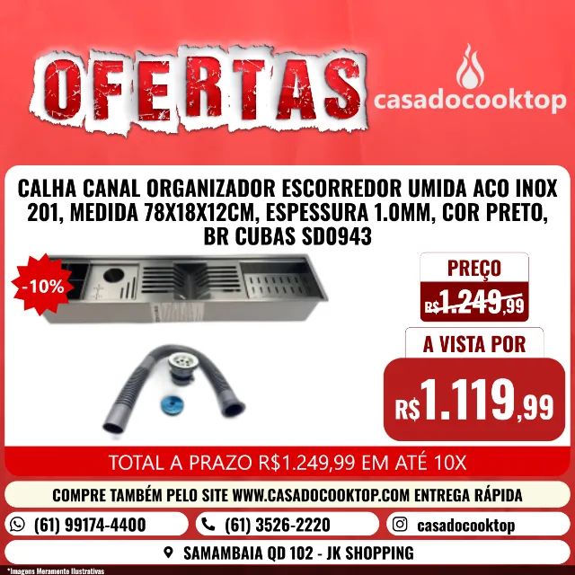 CALHA CANAL ORGANIZADOR ESCORREDOR UMIDA ACO INOX 201, MEDIDA 78x18X12CM, ESPESSURA 1.0MM