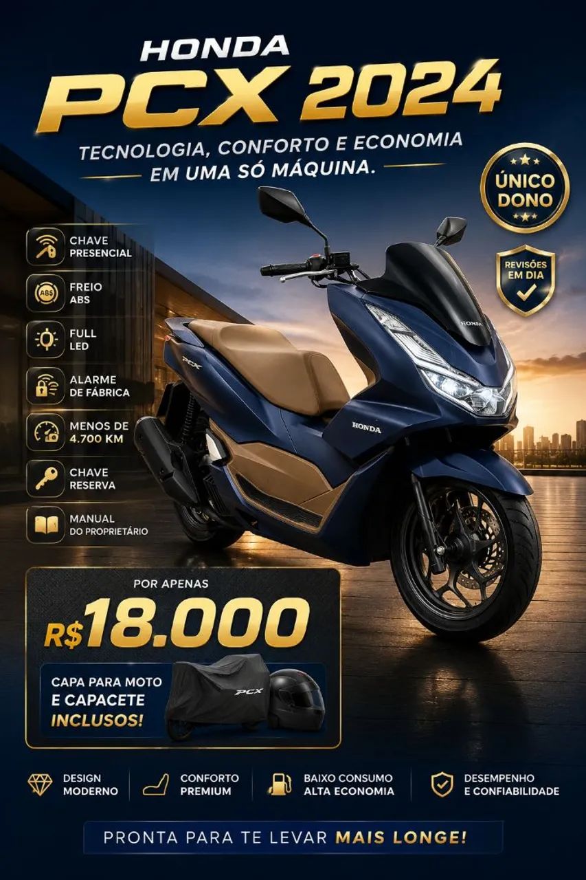PCX DLX 2024 com capa e capacete 
