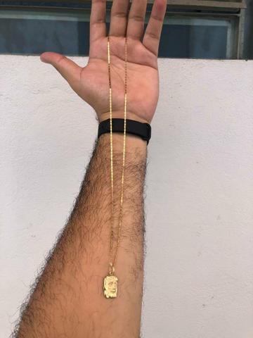 Colar Ouro 18k laminado face de cristo