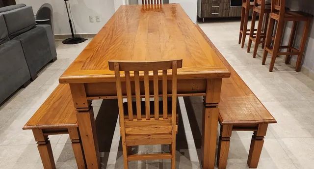 Mesa 3,00 mts X 1,00 m com 02 bancos e 02 cadeiras tudo em madeira maciça Peroba rosa - Foto 2