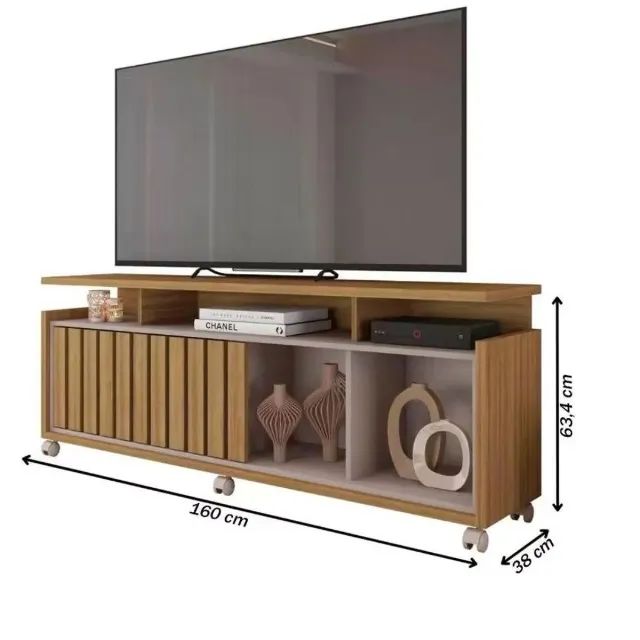 BANCADA OASIS 160 NOGUEIRA SAN REMO/OFF WHITE CAEMMUN TV ATE 70 POLEGADAS