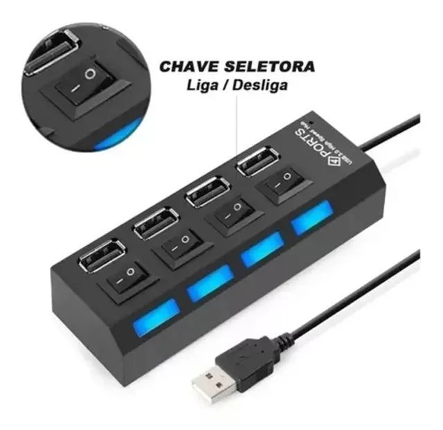 Hub Usb 4 Portas Usb 2.0 Pendrive Mouse Teclado Pc