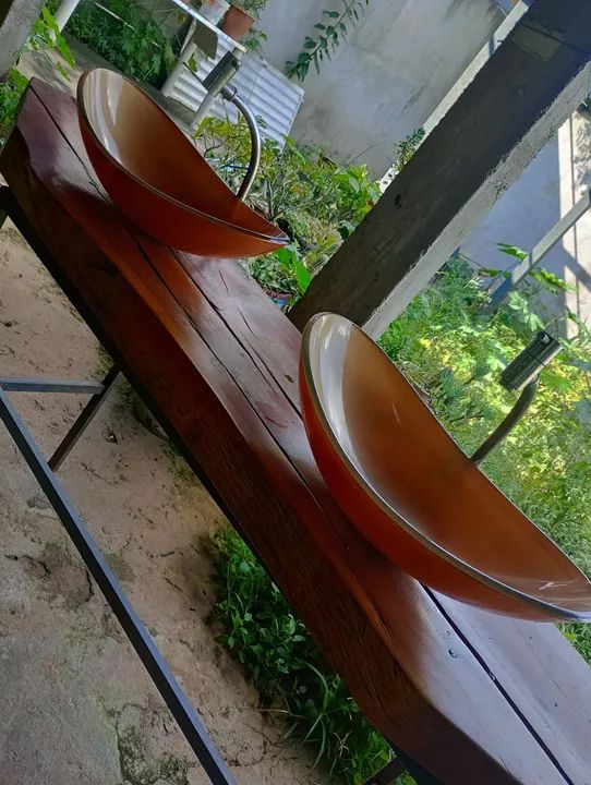 Pia, lavabo duplo  em madeira rústica  - Foto 3