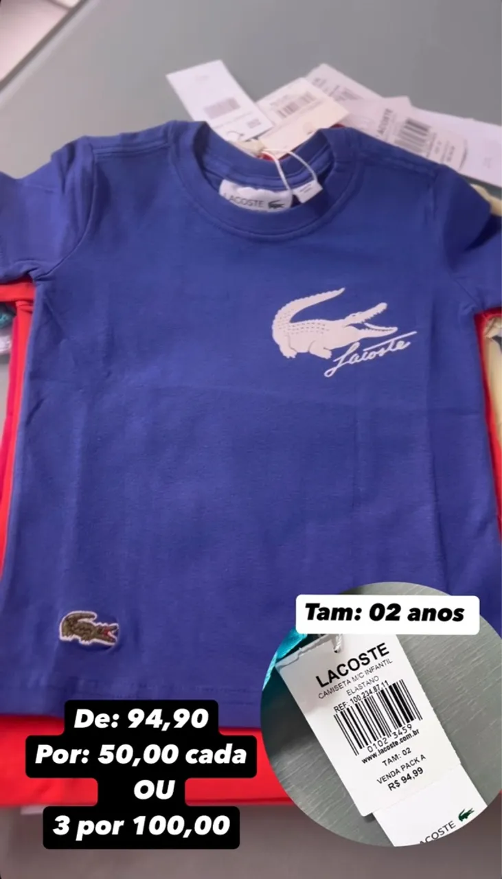 Camiseta Lacoste Infantil 2 anos - Novo