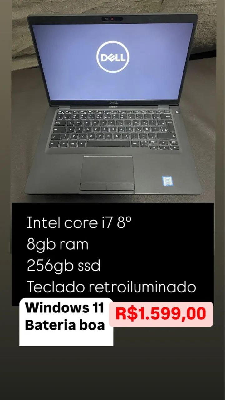 Notebook Dell Core i7 8° Geração - 8GB RAM - 256GB SSD