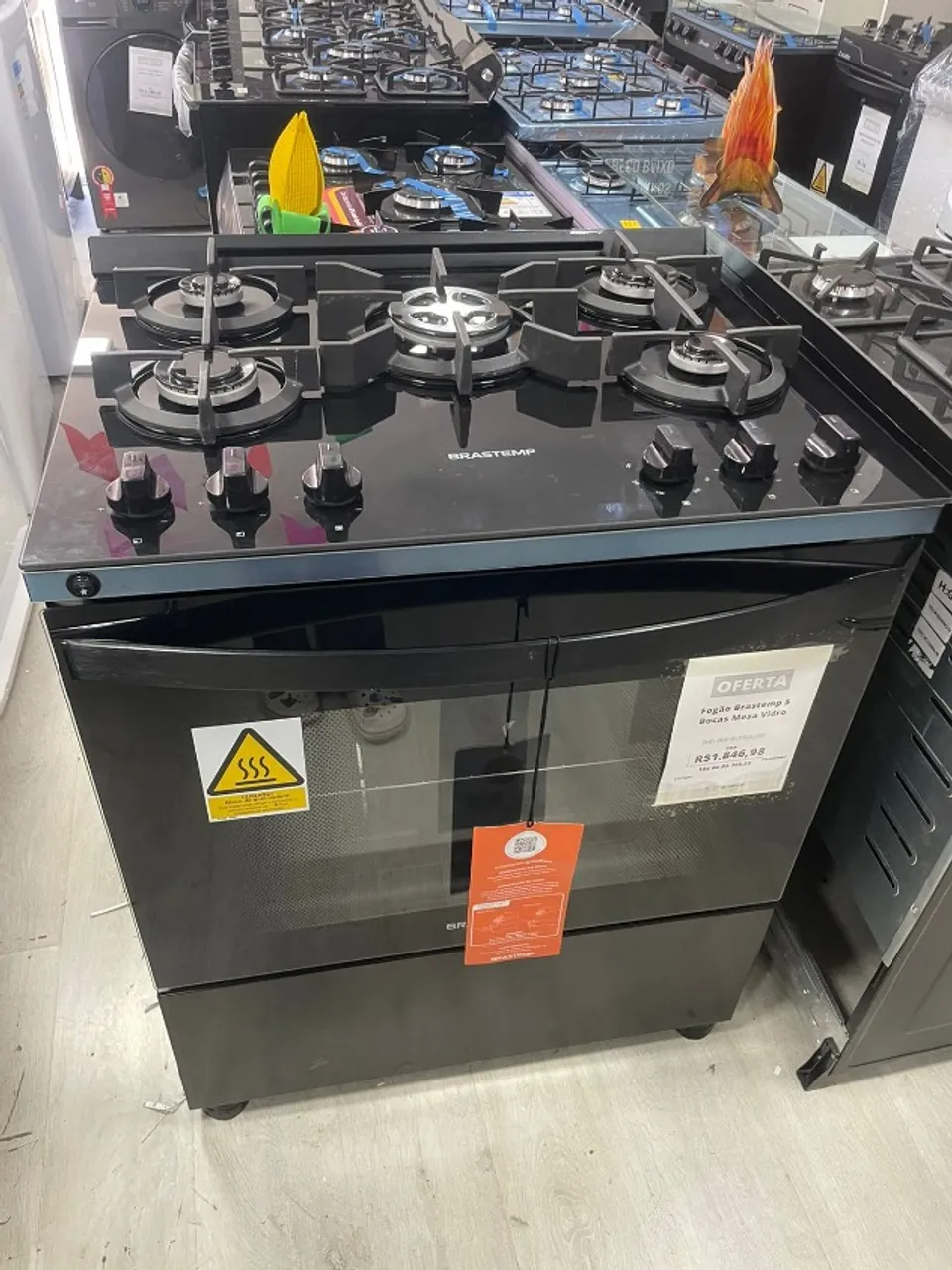 Fogão Brastemp 5 Bocas Preto Com Mesa de Vidro - Bivolt