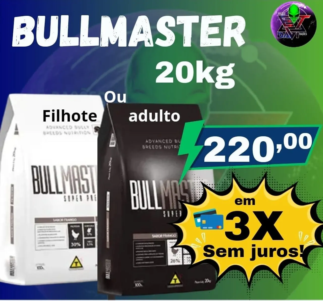 Ração Bullmaster 20kg Filhote ou Adulto