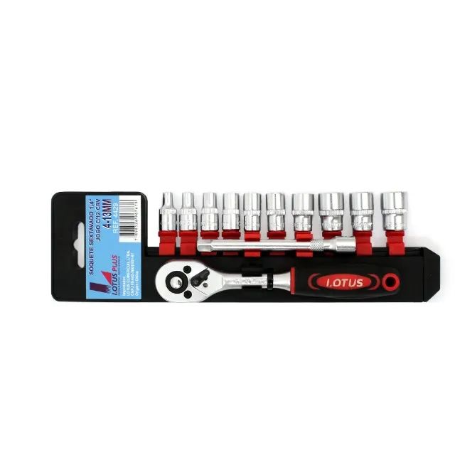 Jogo de Soquetes Sextavado 4 a 13mm com Chave Catraca Reversível 1/4'' Lotus 4429