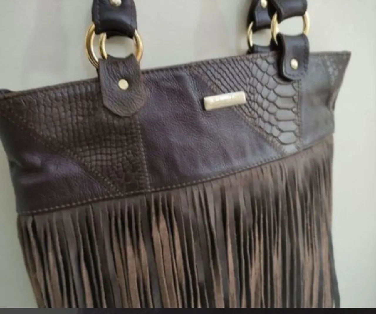 Bolsa de ombro marrom com franjas - Foto 3