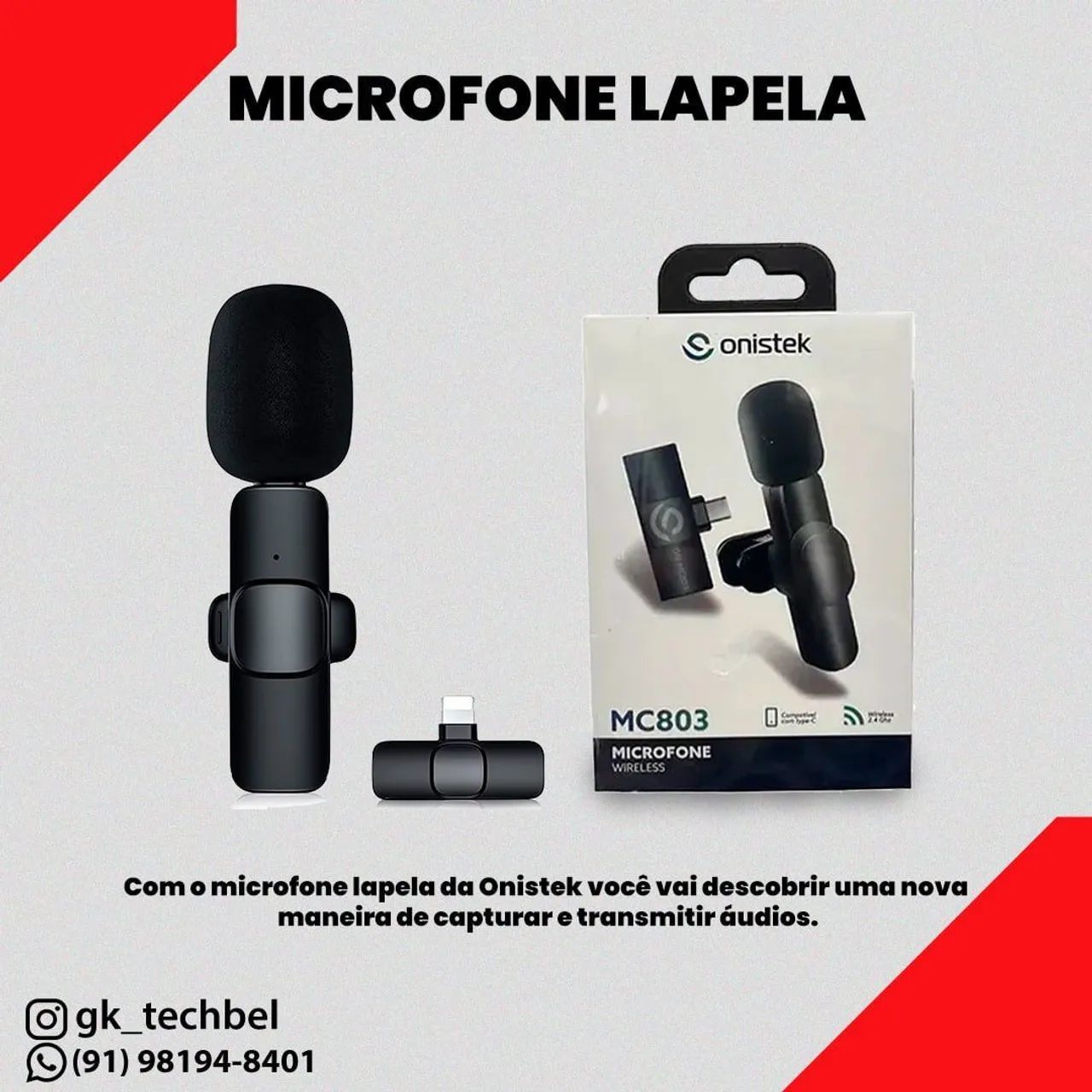 Microfone Lapela Sem Fio Onistek MC803 - Novo