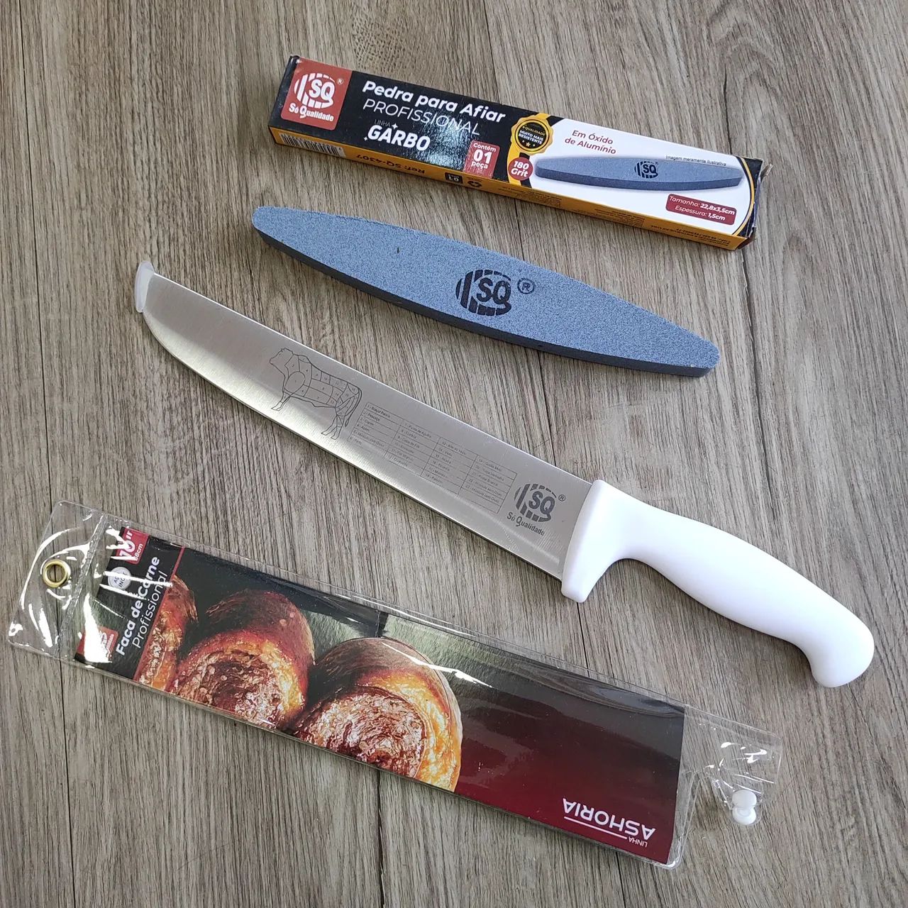 Faca de Carne Profissional 38cm + Pedra de Afiar