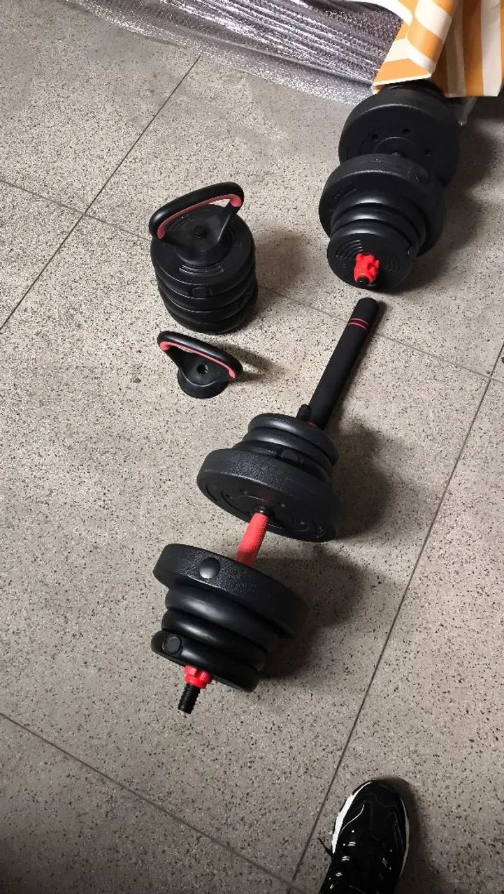 Kit de Musculação Completo - Halteres, Barra e Kettlebell - Foto 2
