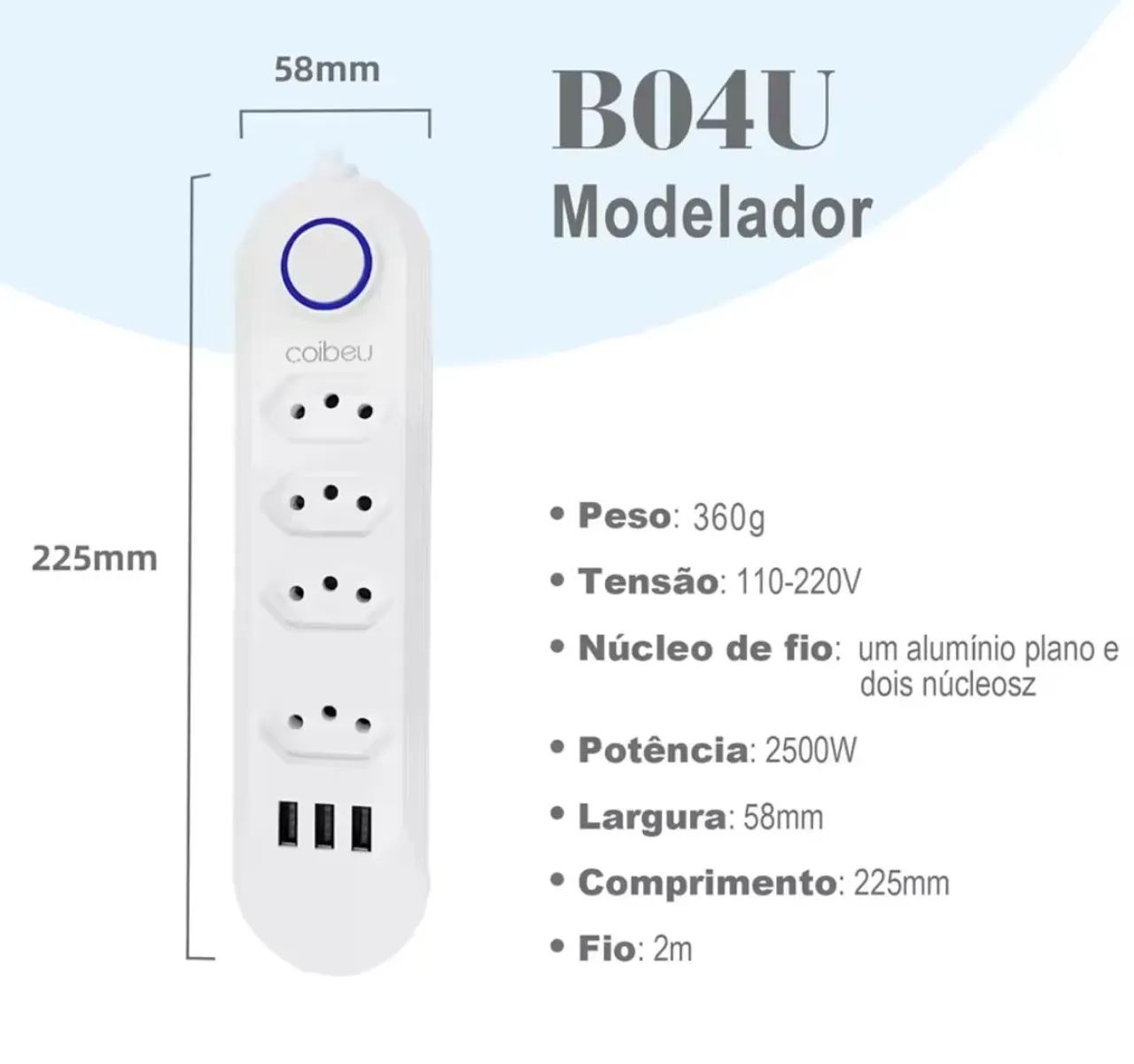 Extensor de tomada com carregamento USB - Foto 2