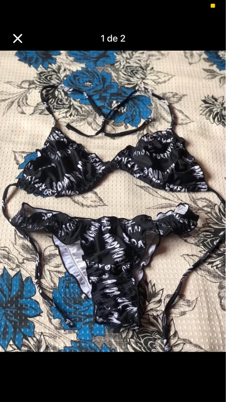 Biquíni preto com estampa