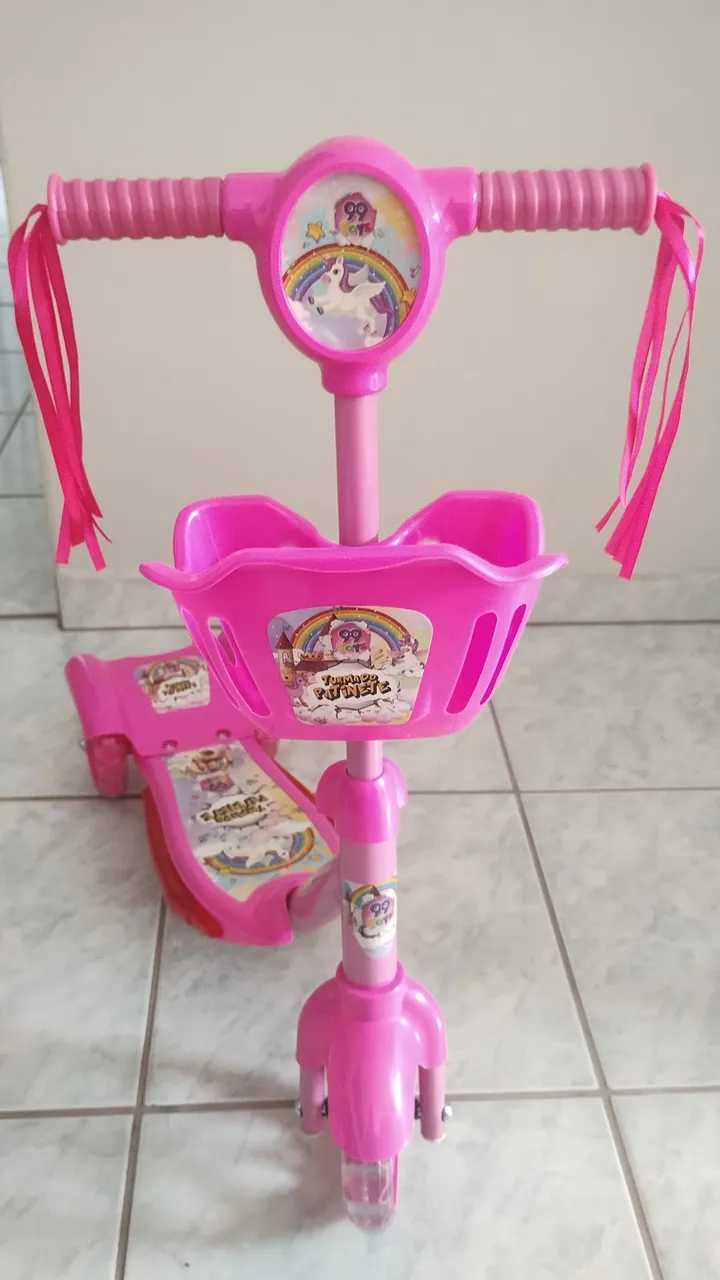 Patinete Infantil Unicórnio com luzes e cesto Segma Toys