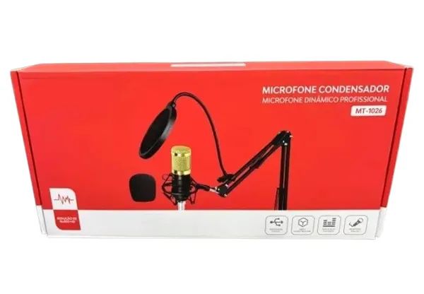 Microfone Condensador Kit Completo Estúdio Profissional Mt-1026 - Tomate - Loja Coimbra 