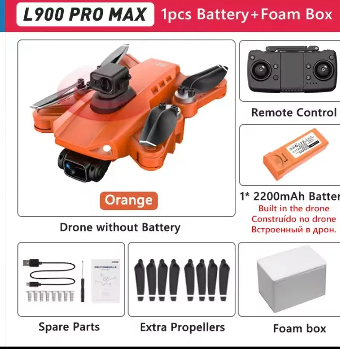 Drone L900 PRO MAX com Bateria, possui três câmeras e GPS