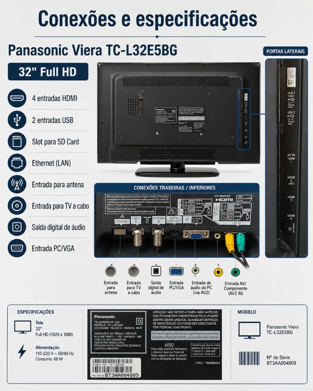 TV Panasonic Viera 32? Full HD com controle original - TVs - Água