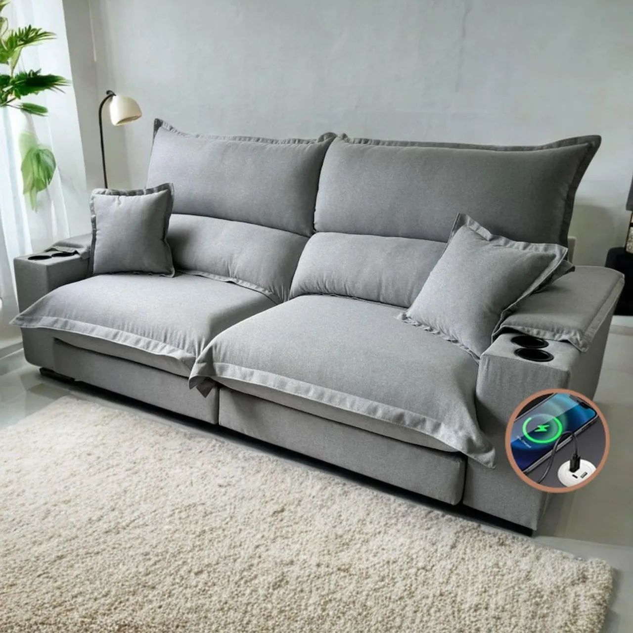 Sofá retrátil e reclinavel 2.90m linho cinza molas perfeito para Netflix e copa do mundo - Foto 5