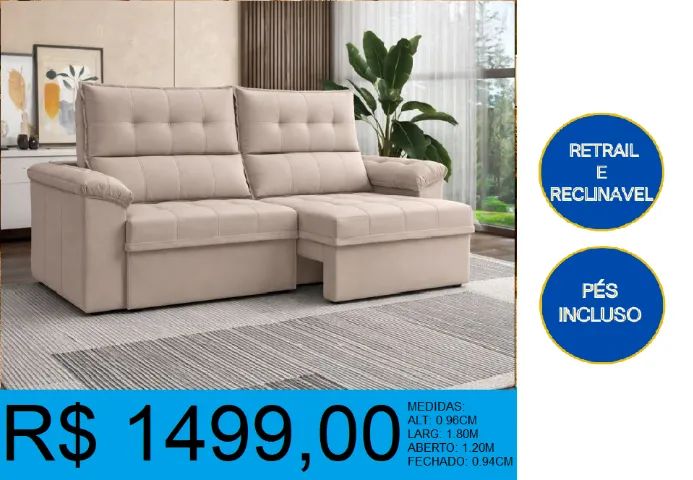 SOFA RECLINAVEL - DISPONIVEL EM 3 CORES = PRONTA ENTREGA - Foto 2