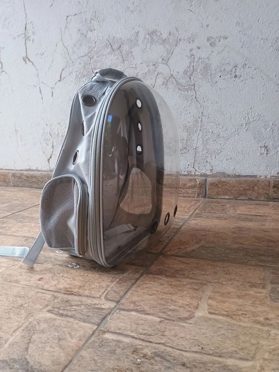 Mochila Pet Deko Cinza p/ Transporte de Cachorro e Gato 