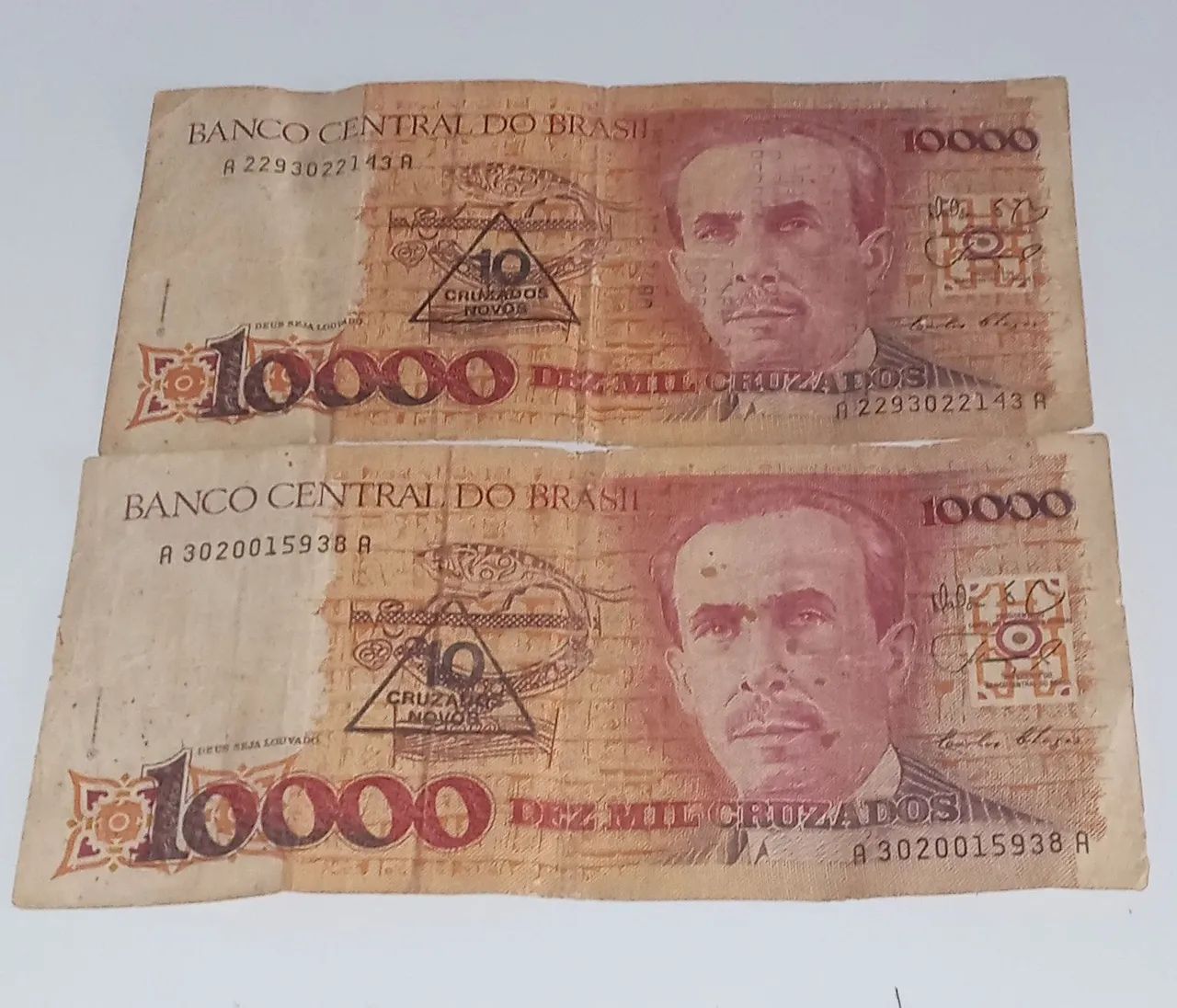 02 Notas de 10.000 Cruzados C/ Carimbo de 10 Cruzados Novos - Raras p/ Colecionadores