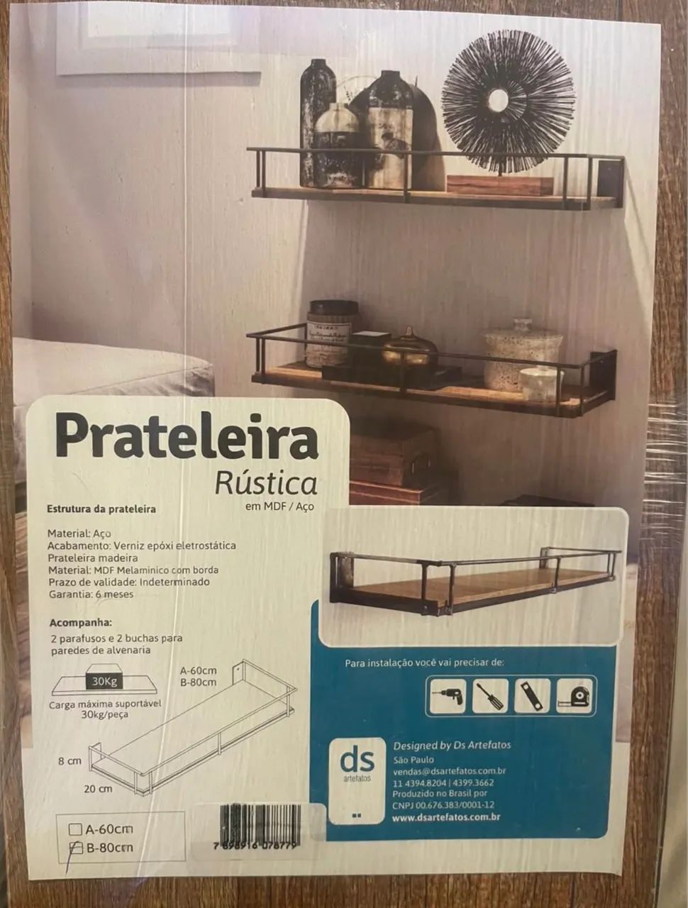 Prateleira rústica em MDF e aço 80x20cm - Foto 5