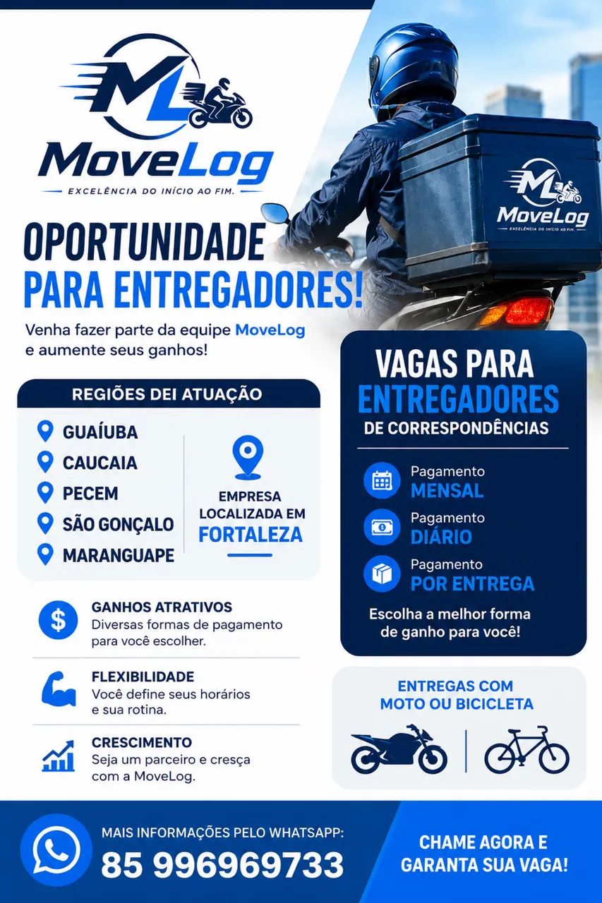 Vagas para entregadores com Moto e bicicleta