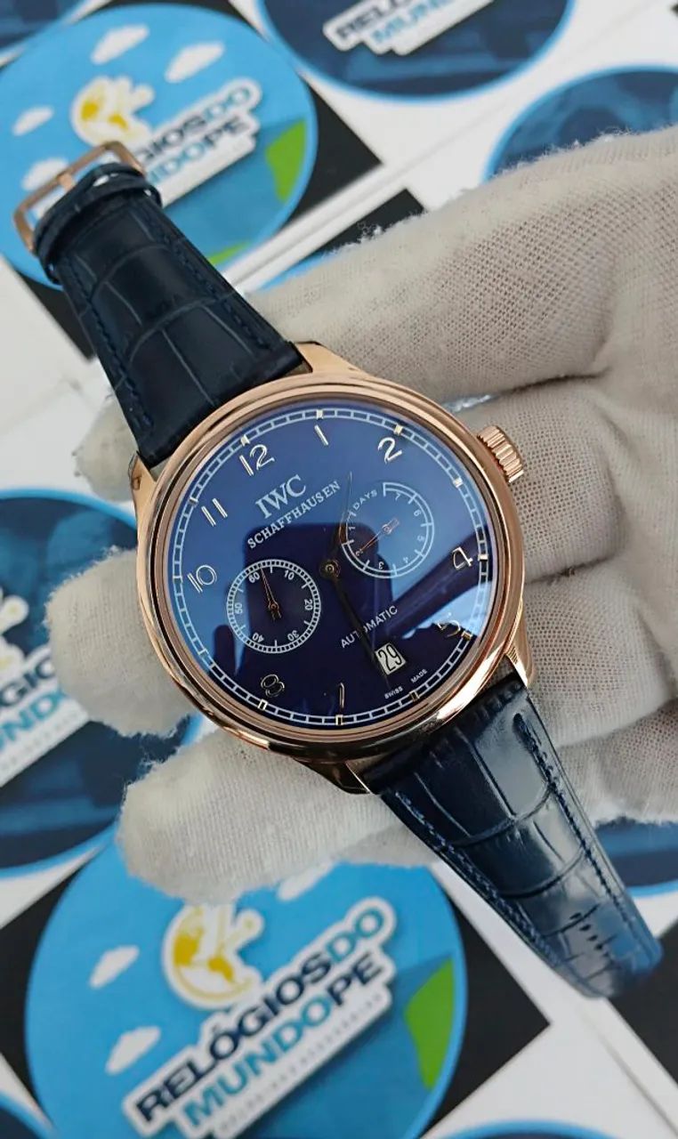 RELÓGIO IWC SCHAFFHAUSEN ROSE E FUNDO AZUL - Foto 2