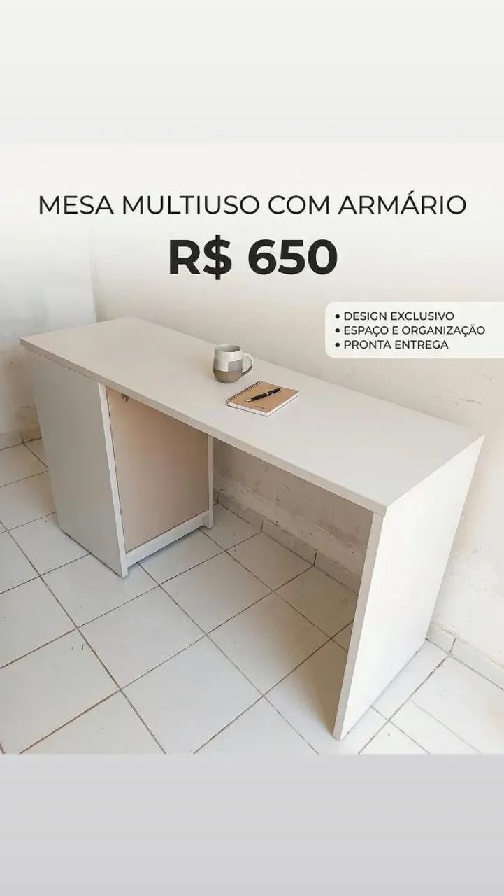 Balcão para loja e escritório com armário lateral 