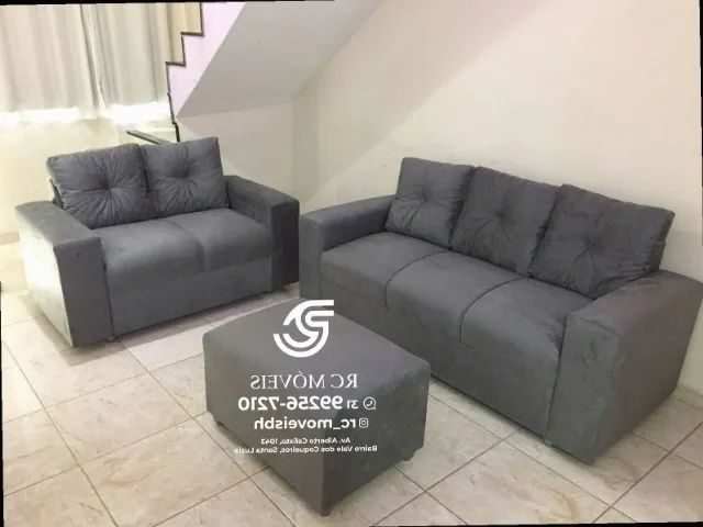 Sofá 2 e 3 lugares com Puff Suede D33 Confortável Direto da Fábrica - Foto 5