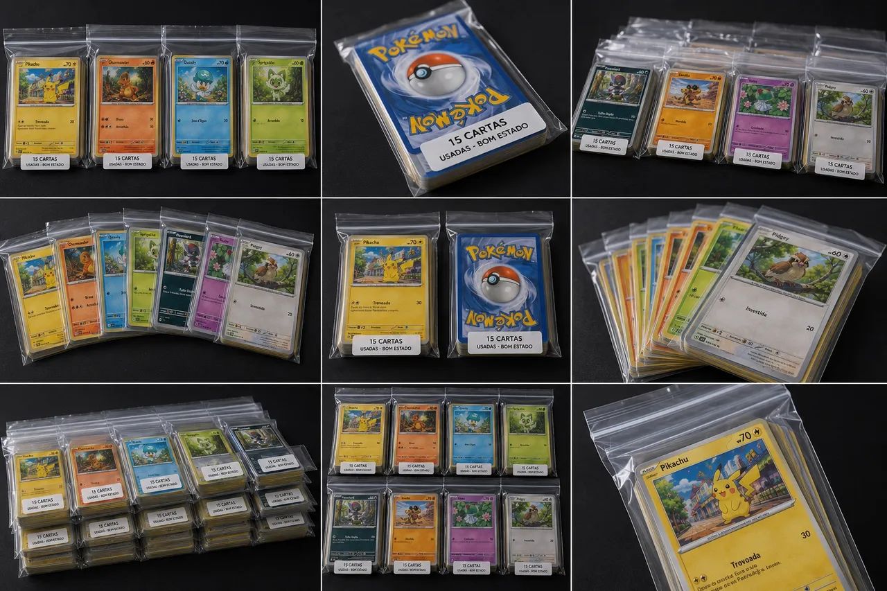 *CARTAS DE POKÉMON EM ÓTIMO ESTADO* pacote com 15 cartas cada